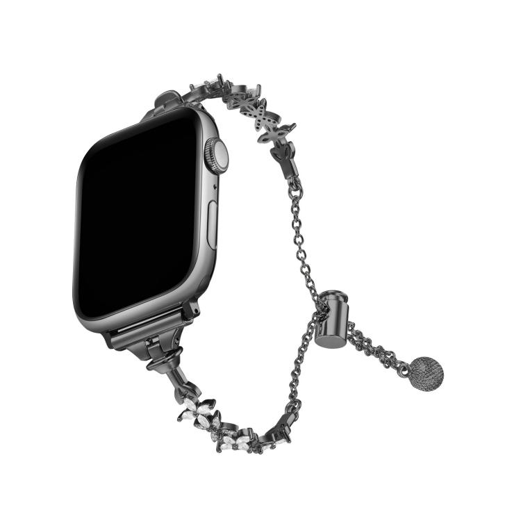 

For Apple Watch 46mm / 49mm / 45mm / 44mm Four Leaf Clover Diamond Zinc Alloy Watch Band(Black)