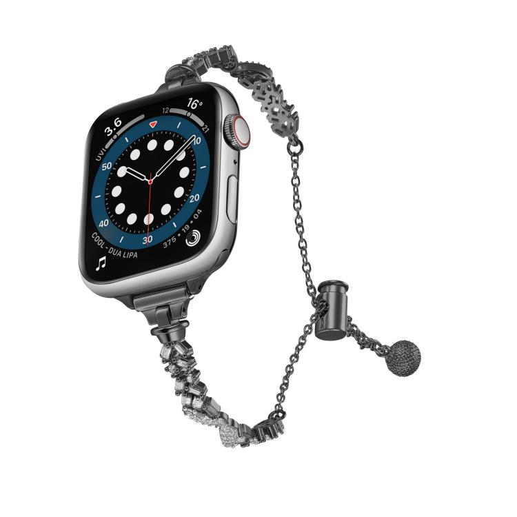 

For Apple Watch 46mm / 49mm / 45mm / 44mm Wings Crushed Diamonds Zinc Alloy Watch Band(Black)