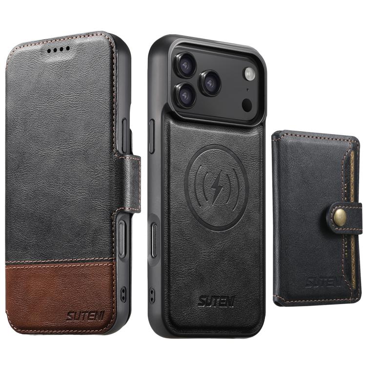 

For iPhone 17 Pro Max Suteni Q06S1 3-in-1 Splicing Detachable Wallet MagSafe Leather Phone Case(Black)