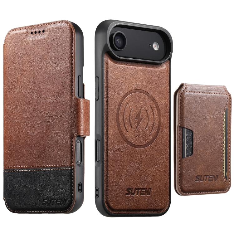 

For iPhone Air Suteni Q06S3 3-in-1 Splicing Detachable Vertical Flip Wallet MagSafe Leather Phone Case(Brown)