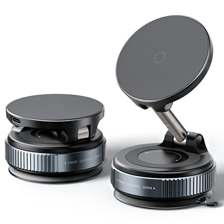 

X68W 15W Wireless Charging Vacuum Suction Cup Foldable Car Dashboard Magnetic Phone Holder(Black)
