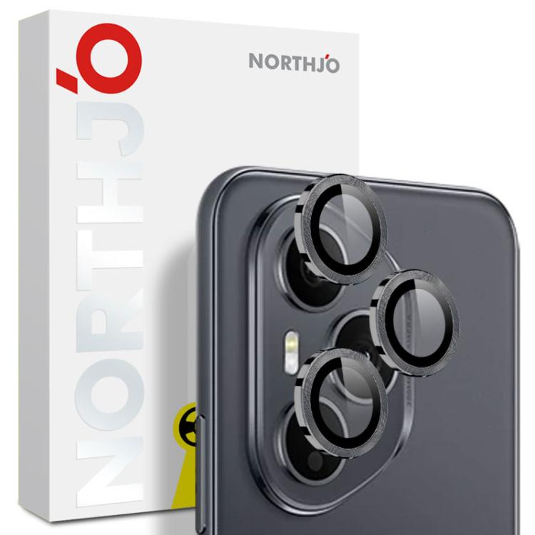 

For Honor 400 Pro Global 160.8mm NORTHJO Camera Lens Protector CD Metal Ring Tempered Glass Film(Black)