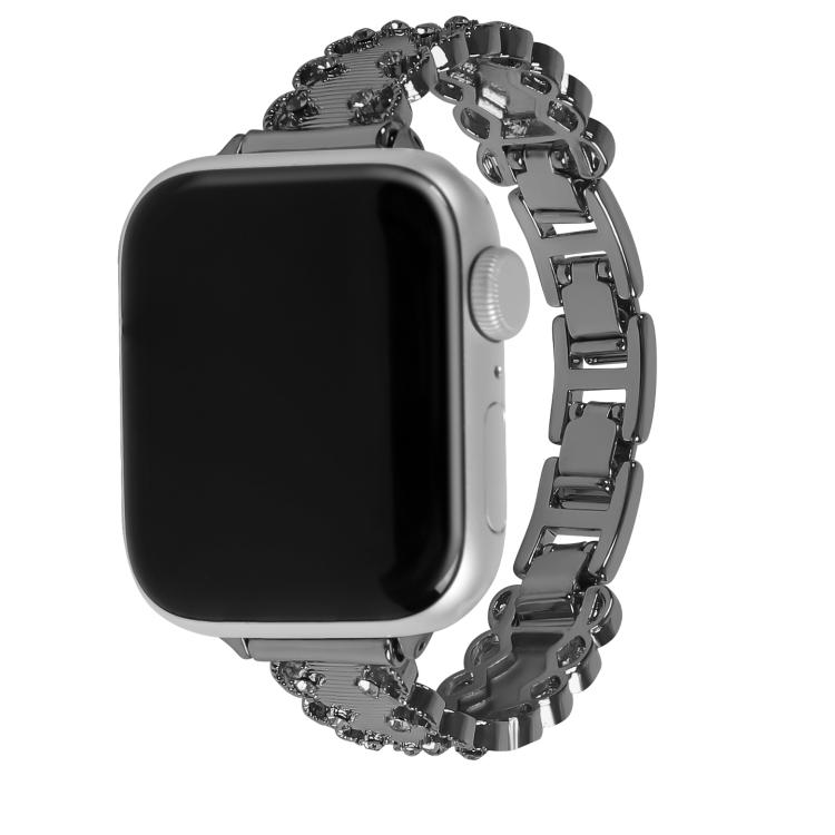

For Apple Watch 46mm / 49mm / 45mm / 44mm Lace Edged Diamond Alloy Metal Watch Band(Black)