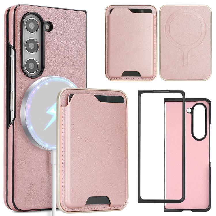 

For Samsung Galaxy Z Fold7 5G Kalebol Slim MagSafe Ring Magnetic Card Bag Side Sticker Leather Phone Case(Pink Gold)
