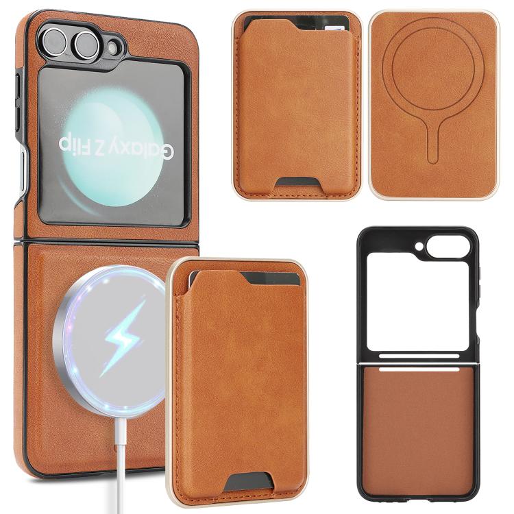 

For Samsung Galaxy Z Flip7 FE / Flip6 Kalebol Slim MagSafe Ring Magnetic Card Bag Side Sticker Leather Phone Case(Brown)