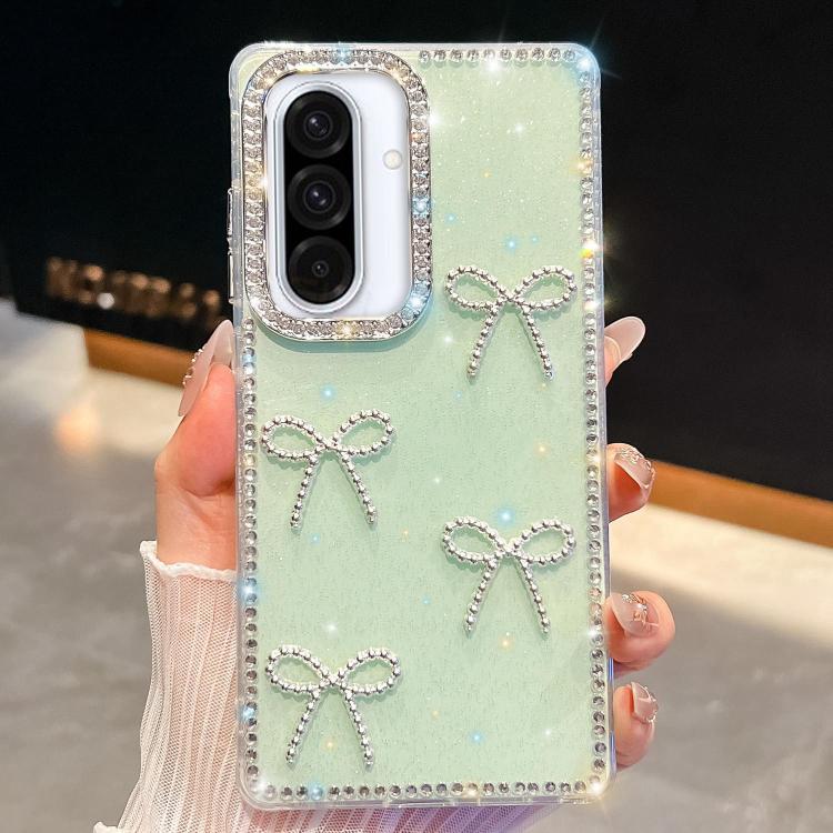 

For Samsung Galaxy A36 5G Diamond Glitter Bow-knot Four-Corner Shockproof Phone Case(Light Green)