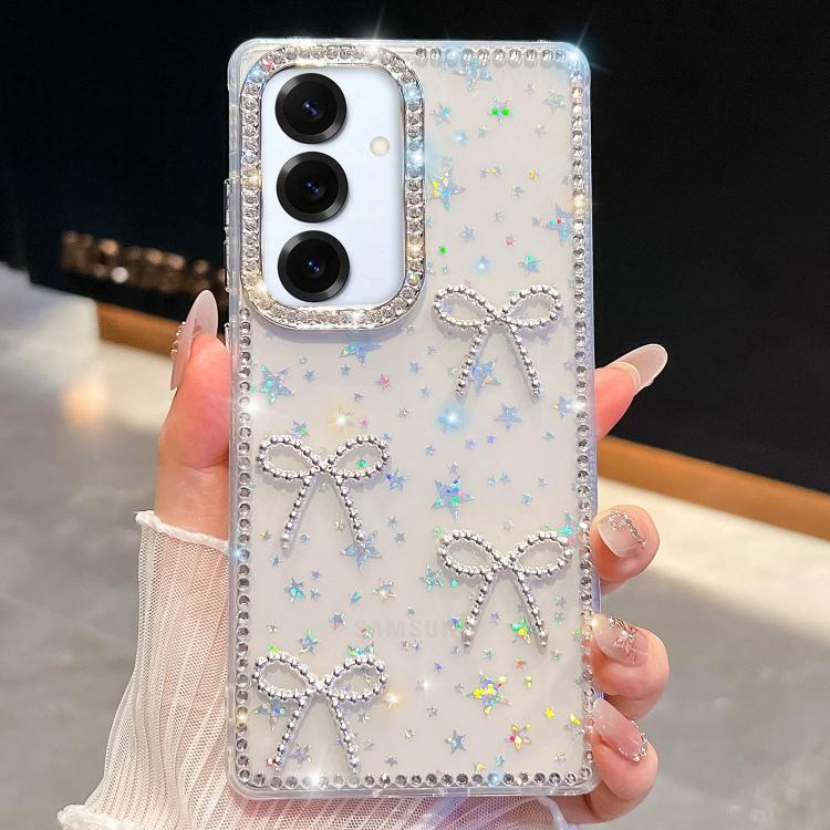 

For Samsung Galaxy S25+ 5G Diamond Glitter Bow-knot Four-Corner Shockproof Phone Case(Transparent Stars)