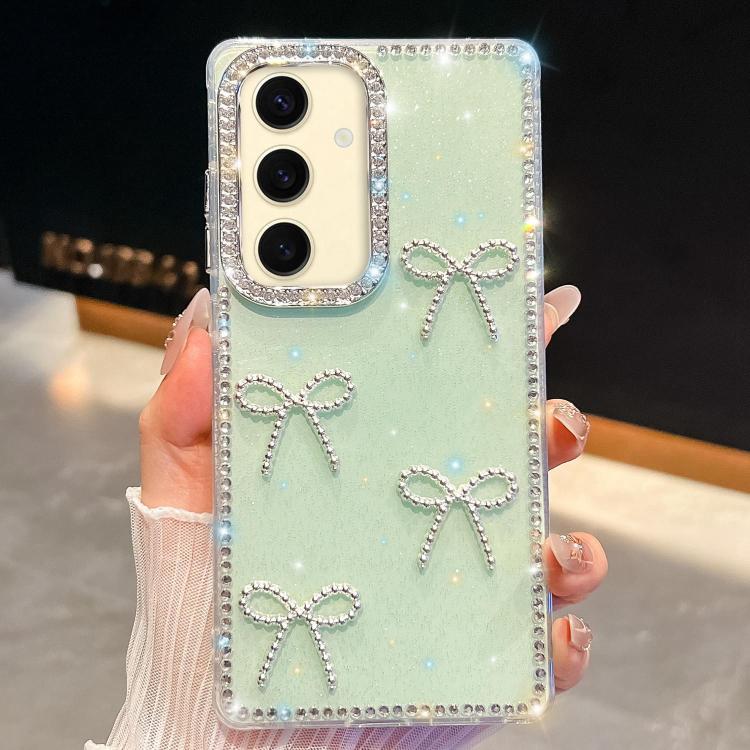 

For Samsung Galaxy S24 5G Diamond Glitter Bow-knot Four-Corner Shockproof Phone Case(Light Green)