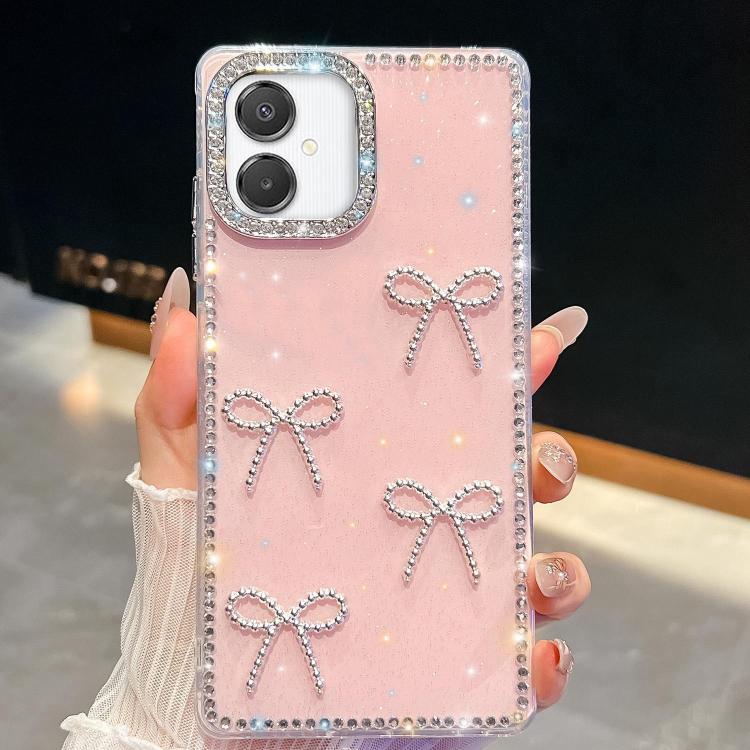 

For Samsung Galaxy A07 5G Diamond Glitter Bow-knot Four-Corner Shockproof Phone Case(Light Pink)