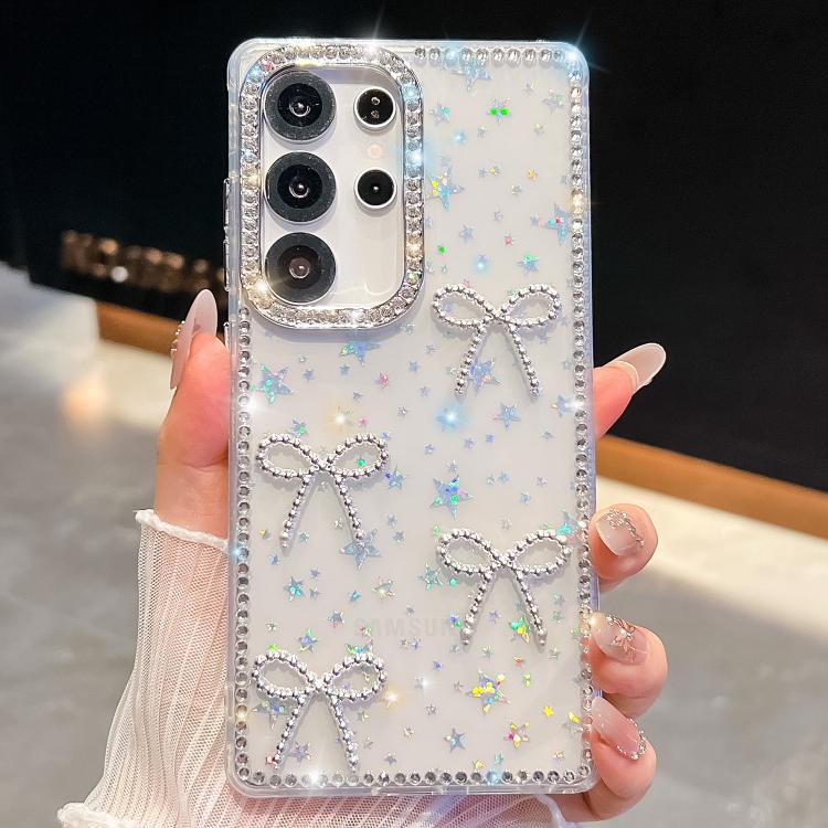 

For Samsung Galaxy S26 Ultra 5G Diamond Glitter Bow-knot Four-Corner Shockproof Phone Case(Transparent Stars)