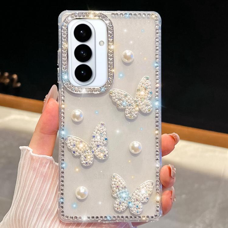 

For Samsung Galaxy S26 / S26 Pro 5G Diamond Glitter Pearl Butterfly Four-Corner Shockproof Phone Case(Transparent)