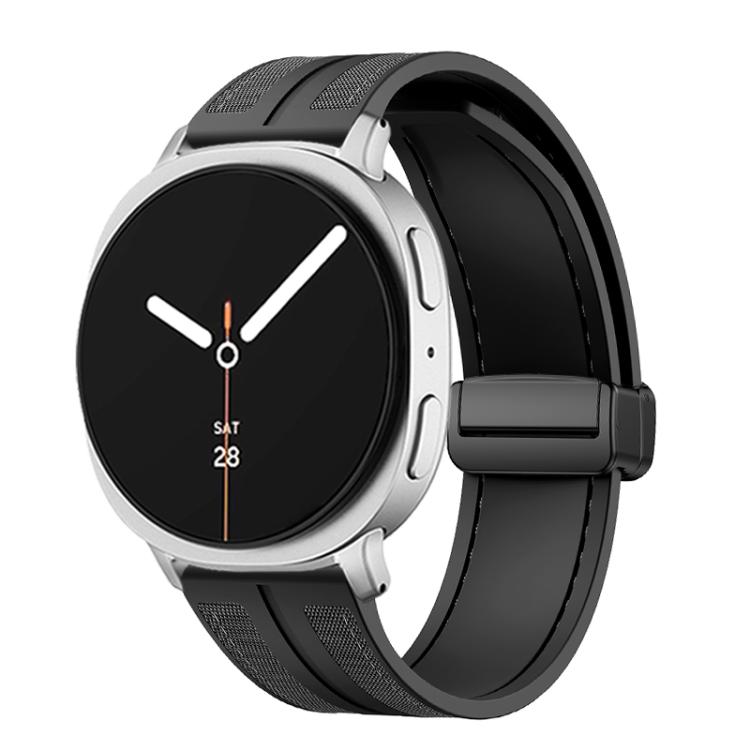 

For Samsung Galaxy Watch8 / Watch8 Classic Fold Magnetic Buckle Hybrid Nylon Silicone Watch Band(Black)
