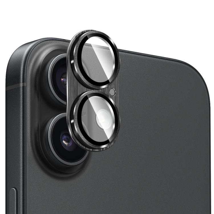 

For iPhone 17 ENKAY Anti-reflection Camera Lens Brushed Aluminium Alloy Tempered Glass Film(Black)