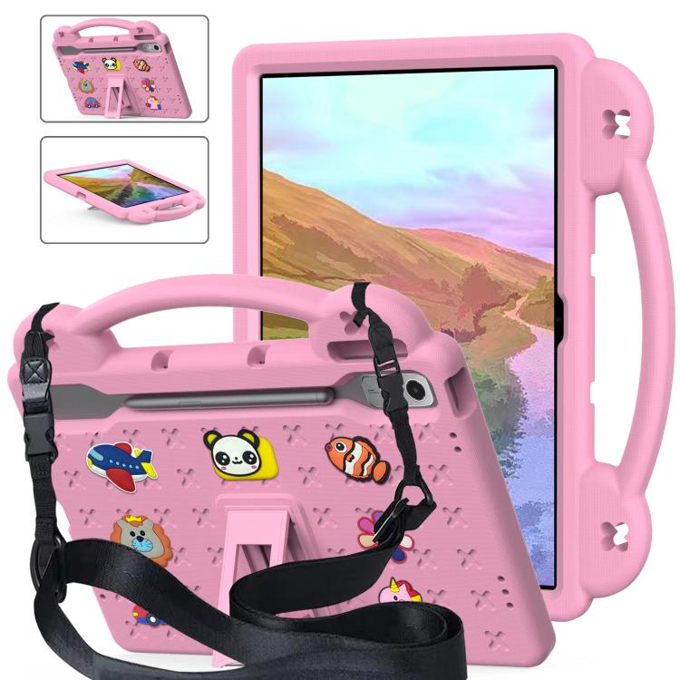 

For Lenovo Tab P12 12.7 2023 / 2025 Beibei Bear Handle Kickstand Children EVA Shockproof Tablet Case with Shoulder Strap(Pink)