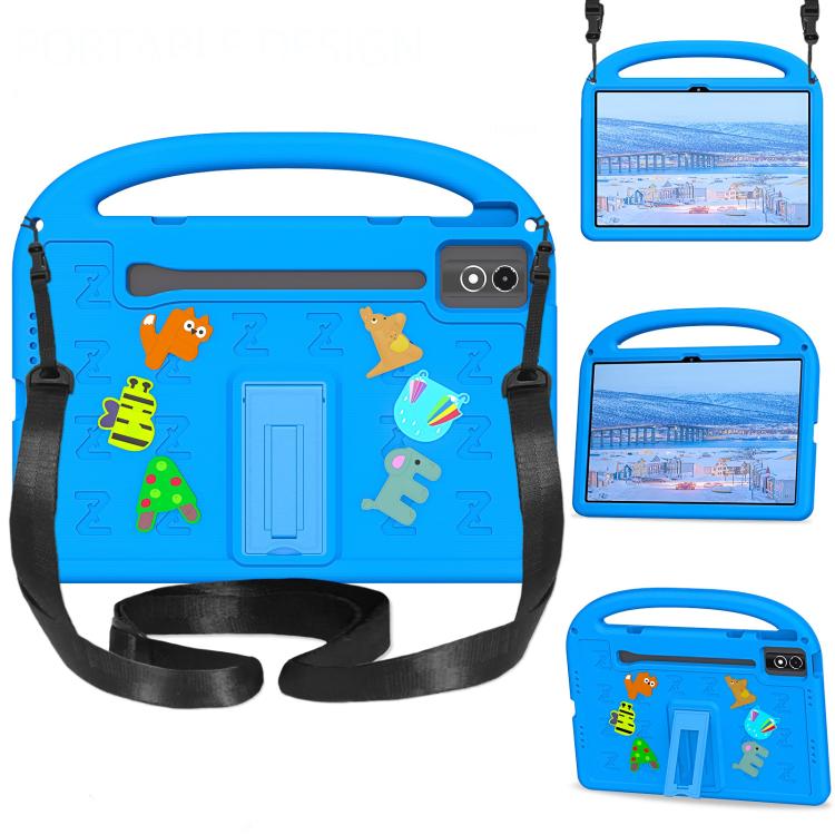 

For Lenovo Tab P12 2023 12.7 Cartoon Sparrow EVA Shockproof Tablet Case with Shoulder Strap(Blue)