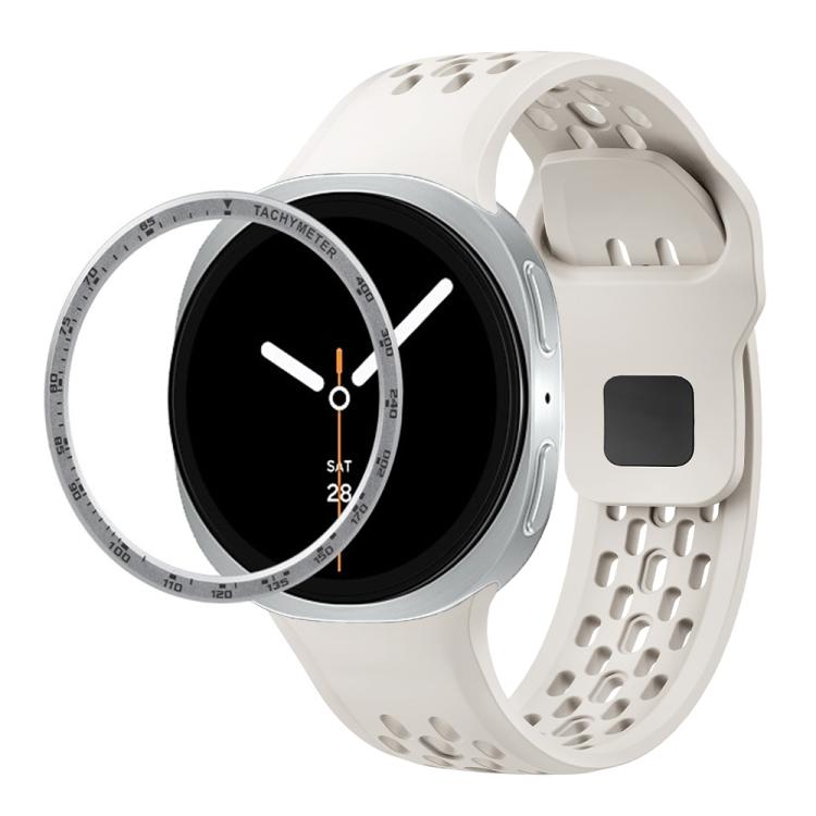 

For Samsung Galaxy Watch8 44mm Speed Bezel and Black Reverse Buckle Silicone Watch Band(Beige Silver)