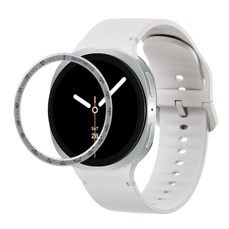 

For Samsung Galaxy Watch8 44mm Speed Bezel and Solid Color Stitched Silicone Watch Band(Lime White Silver)