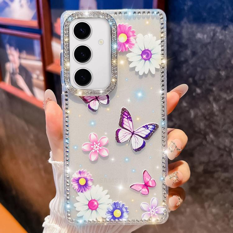 

For Samsung Galaxy S24+ 5G Diamond Glitter Butterfly Pattern Shockproof Phone Case(Butterfly Love Flower B5)
