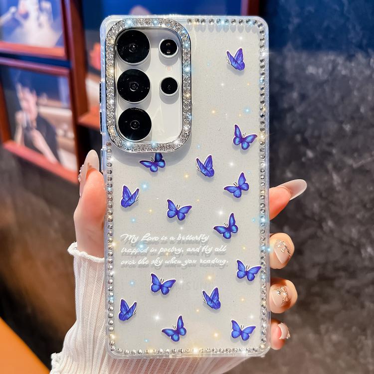 

For Samsung Galaxy S24 Ultra 5G Diamond Glitter Butterfly Pattern Shockproof Phone Case(Blue Butterfly B4)