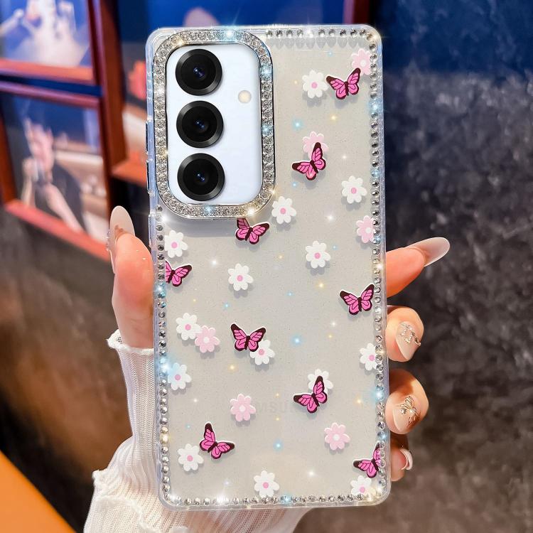 

For Samsung Galaxy S25+ 5G Diamond Glitter Butterfly Pattern Shockproof Phone Case(Purple Butterfly B2)