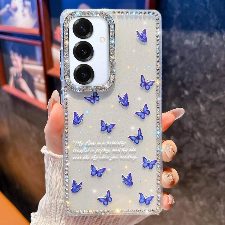 

For Samsung Galaxy S25+ 5G Diamond Glitter Butterfly Pattern Shockproof Phone Case(Blue Butterfly B4)