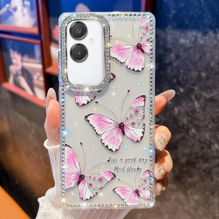 

For Samsung Galaxy A07 5G Diamond Glitter Butterfly Pattern Shockproof Phone Case(Pink Butterfly B1)