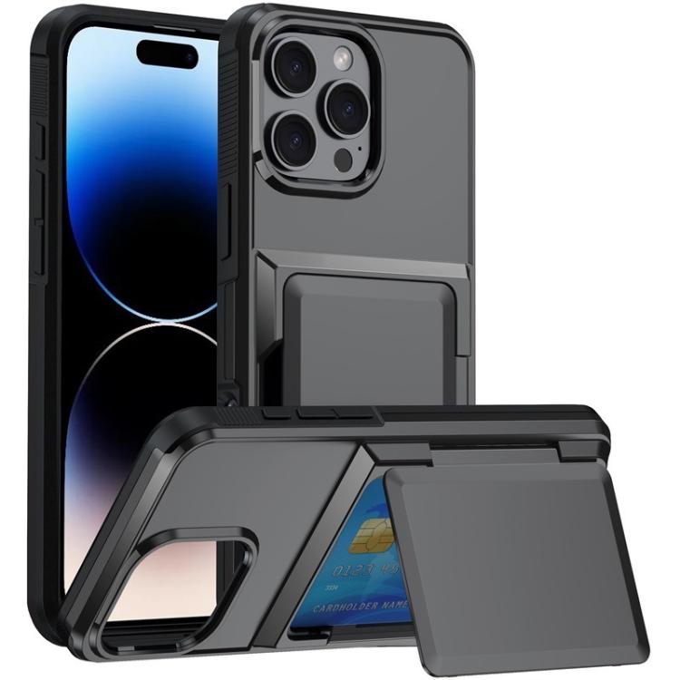 

For iPhone 16 Pro Kalebol Flip Card Wallet Holder Shockproof Phone Case(Gray)