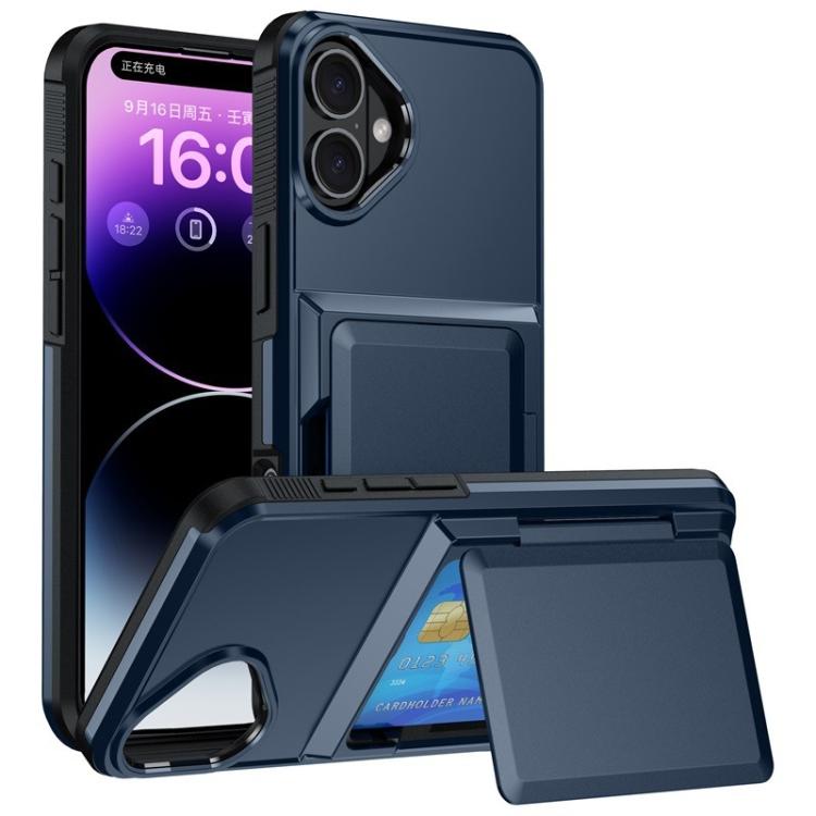 

For iPhone 16 Kalebol Flip Card Wallet Holder Shockproof Phone Case(Blue)