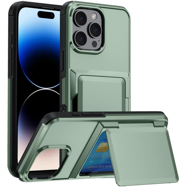 

For iPhone 15 Pro Max Kalebol Flip Card Wallet Holder Shockproof Phone Case(Army Green)