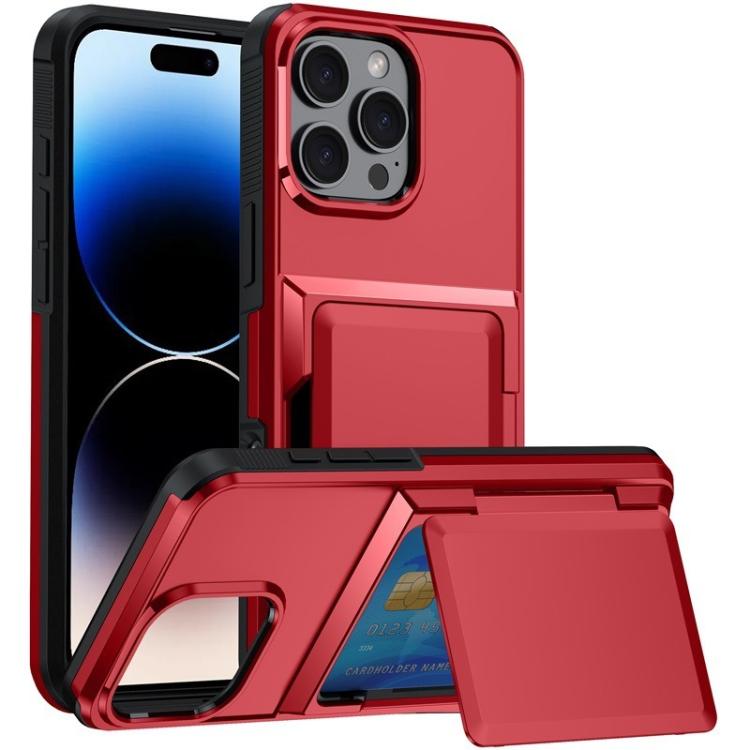 

For iPhone 14 Pro Kalebol Flip Card Wallet Holder Shockproof Phone Case(Red)