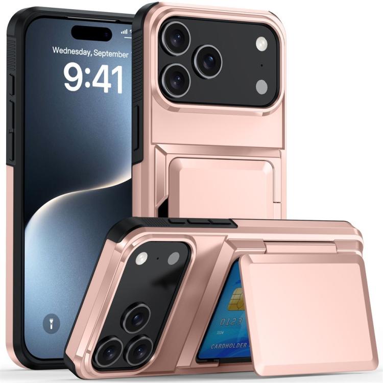 

For iPhone 17 Pro Max Kalebol Flip Card Wallet Holder Shockproof Phone Case(Rose Gold)