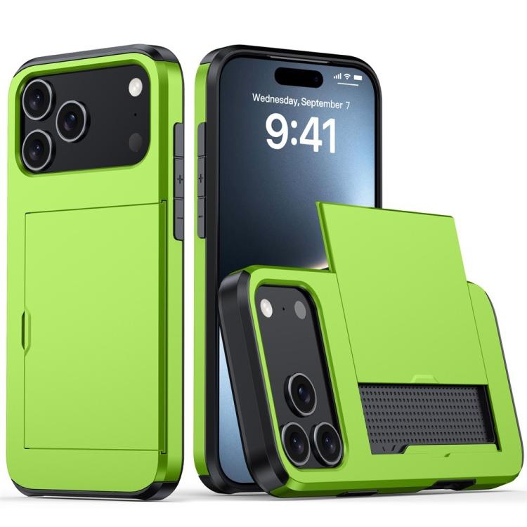 

For iPhone 17 Pro Kalebol 2 in 1 Shockproof Sliding Card Slot Phone Case(Army Green)