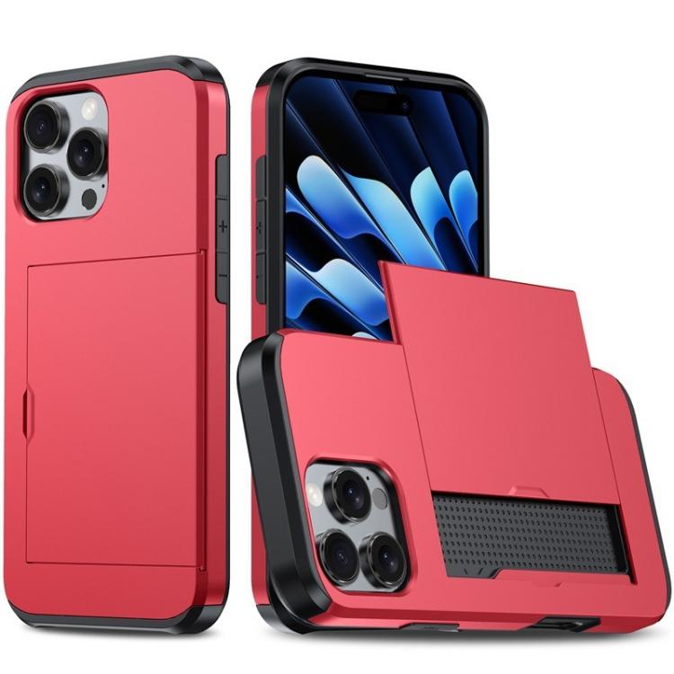 

For iPhone 15 Pro Max Kalebol 2 in 1 Shockproof Sliding Card Slot Phone Case(Red)