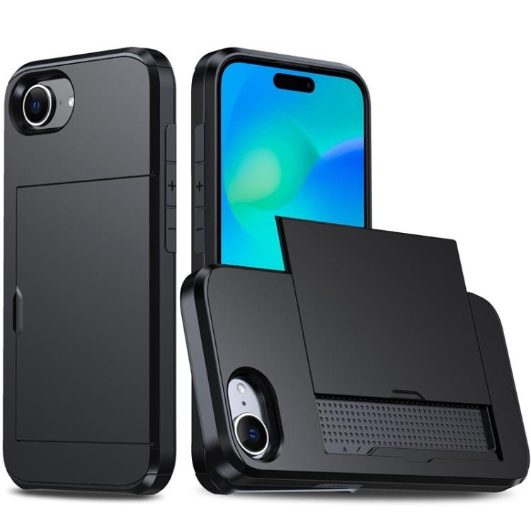 

For iPhone 16e Kalebol 2 in 1 Shockproof Sliding Card Slot Phone Case(Black)
