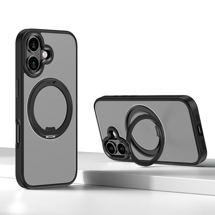 

For iPhone 16 Kalebol Rotating Magnetic Holder MagSafe Phone Case(Black)
