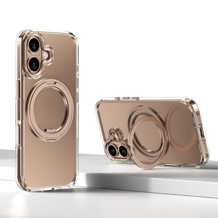 

For iPhone 16 Kalebol Rotating Magnetic Holder MagSafe Phone Case(Transparent Gold)