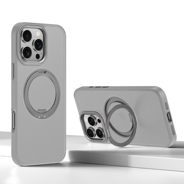 For iPhone 16 Pro Max Kalebol Rotating Magnetic Holder MagSafe Phone Case(Gray)