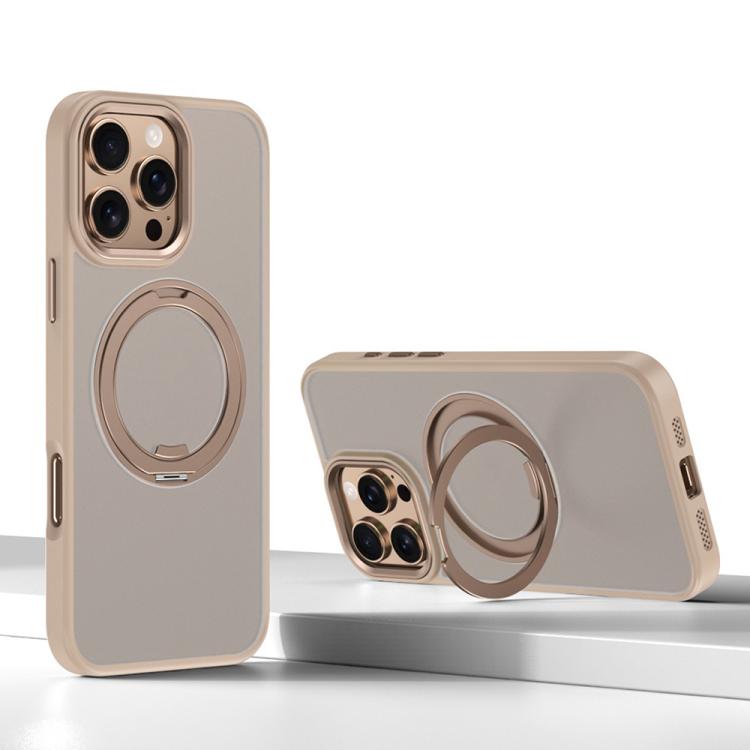

For iPhone 16 Pro Max Kalebol Rotating Magnetic Holder MagSafe Phone Case(Desert Gold)