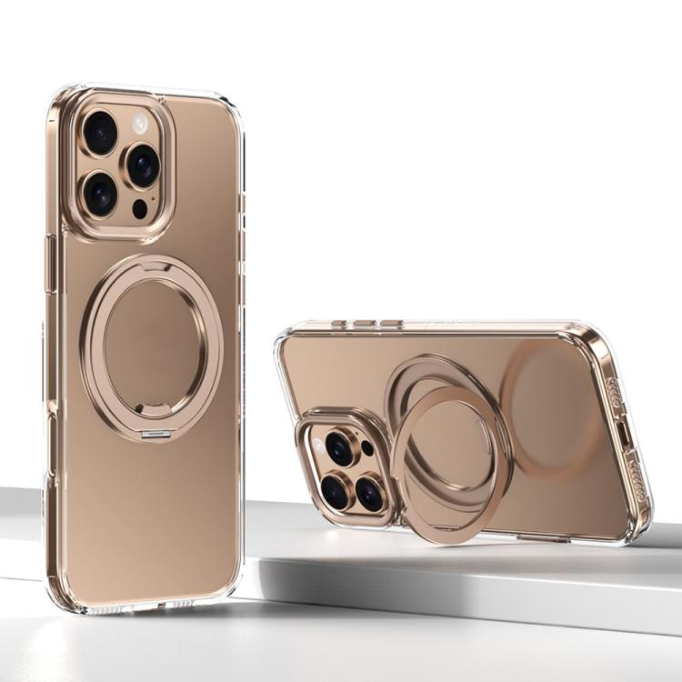 

For iPhone 16 Pro Max Kalebol Rotating Magnetic Holder MagSafe Phone Case(Transparent Gold)