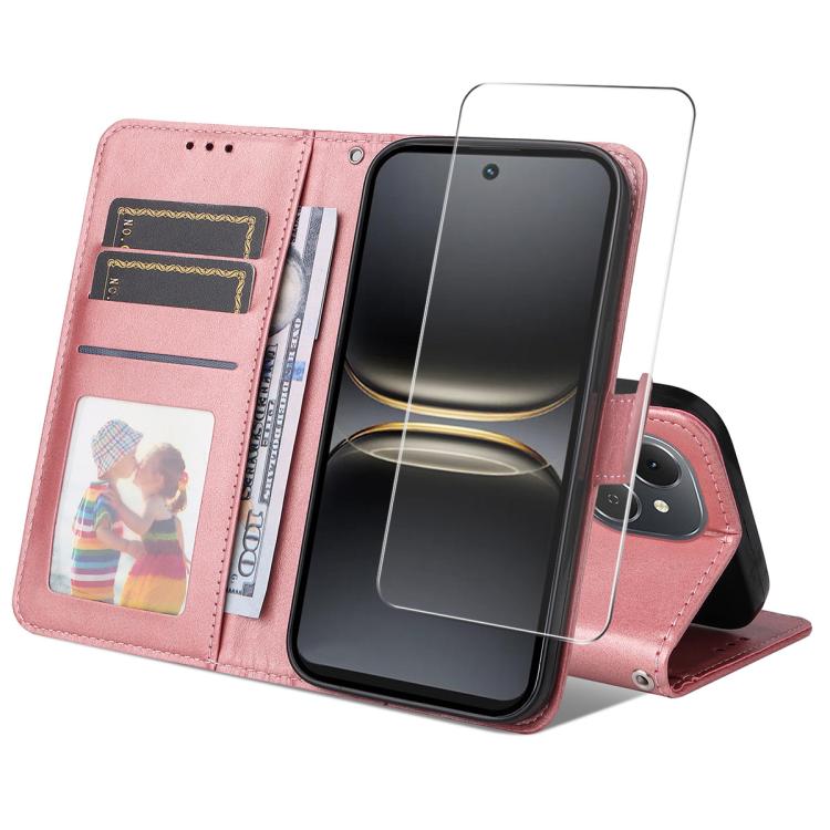 

For Tecno Spark 40c ENKAY Card Wallet Calf Texture Leather Phone Case with Screen Film(Pink)