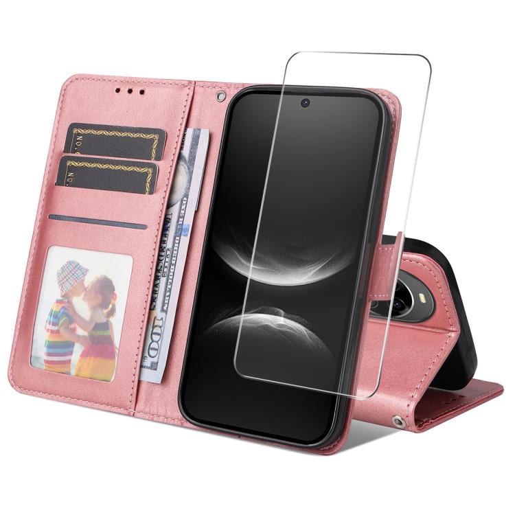 

For Huawei nova 14 ENKAY Card Wallet Calf Texture Leather Phone Case with Screen Film(Pink)