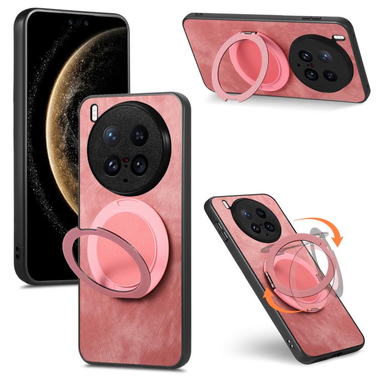 

For vivo X200 Ultra Retro Leather Rotation Round Holder Phone Case(Pink)