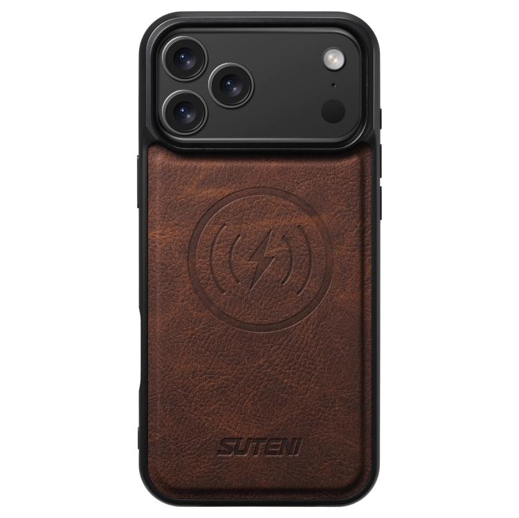 For iPhone 17 Pro Suteni G5 Litchi Leather Magnetic MagSafe Phone Case(Brown)