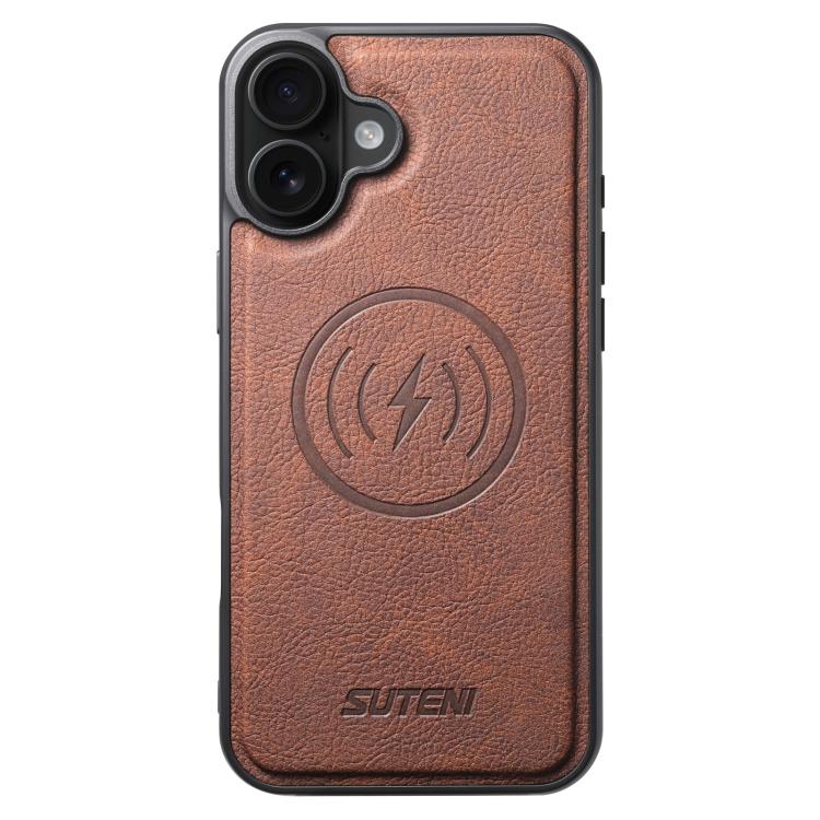 

For iPhone 16 Plus Suteni G5 Litchi Leather Magnetic MagSafe Phone Case(Brown)