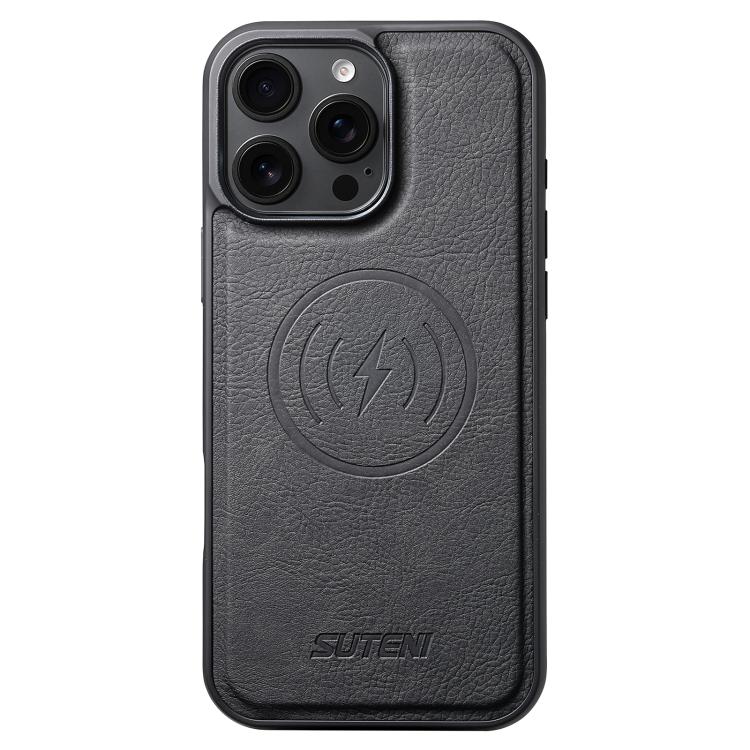 For iPhone 15 Plus Suteni G5 Litchi Leather Magnetic MagSafe Phone Case(Black)