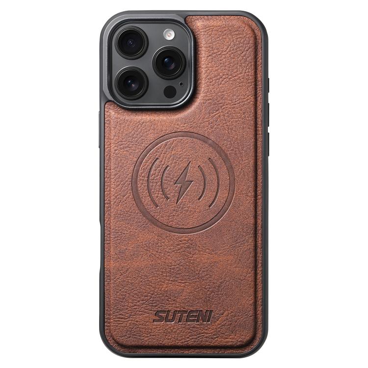 For iPhone 14 Plus Suteni G5 Litchi Leather Magnetic MagSafe Phone Case(Brown)