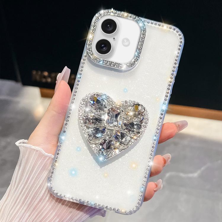 

For iPhone 16 Plus Diamond Glitter Gemstone Heart Holder Phone Case(Transparent)