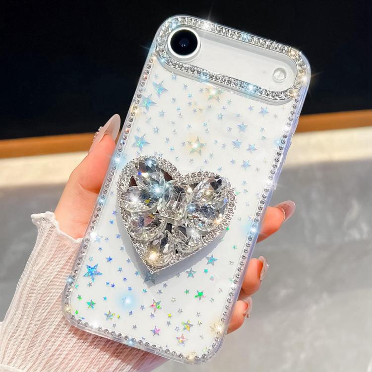 

For iPhone Air Diamond Glitter Gemstone Heart Holder Phone Case(Transparent Stars)
