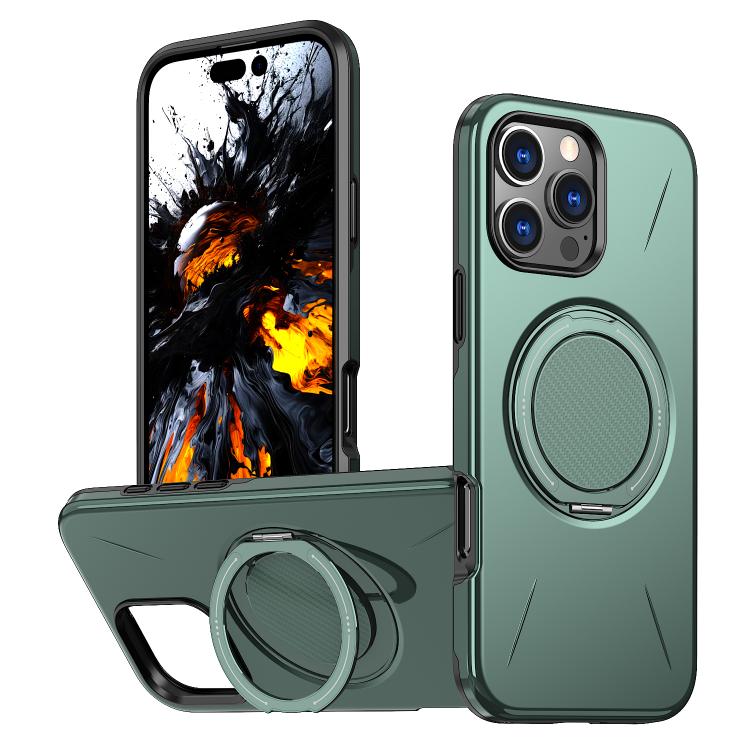 For iPhone 16 Pro Kalebol Magnetic MagSafe Rotation Holder PC Phone Case(Grey Green)
