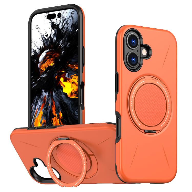 For iPhone 16 Kalebol Magnetic MagSafe Rotation Holder PC Phone Case(Orange)